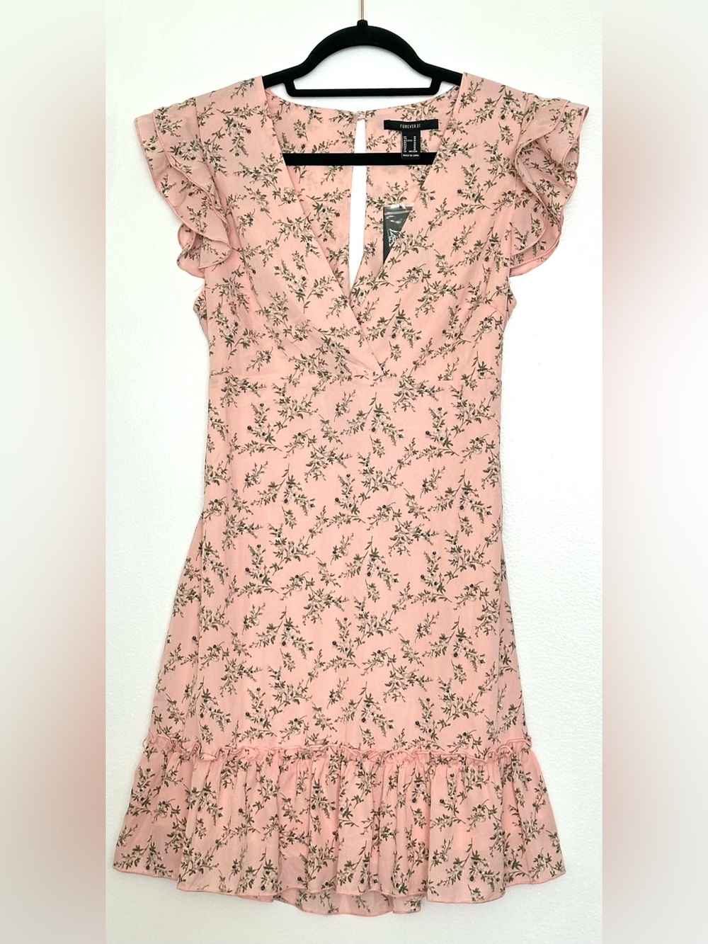 NWT Forever 21 Floral Mauve Summer Dress with Ruffle Sleeves Cutout Back Wrap